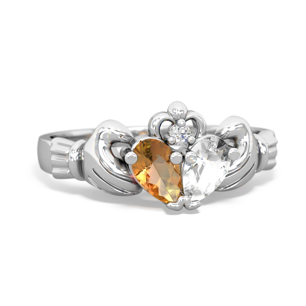 Citrine 'Our Heart' Claddagh 14K White Gold ring R2388