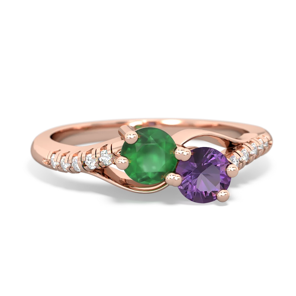 Emerald Infinity Pave Two Stone 14K Rose Gold ring R5285