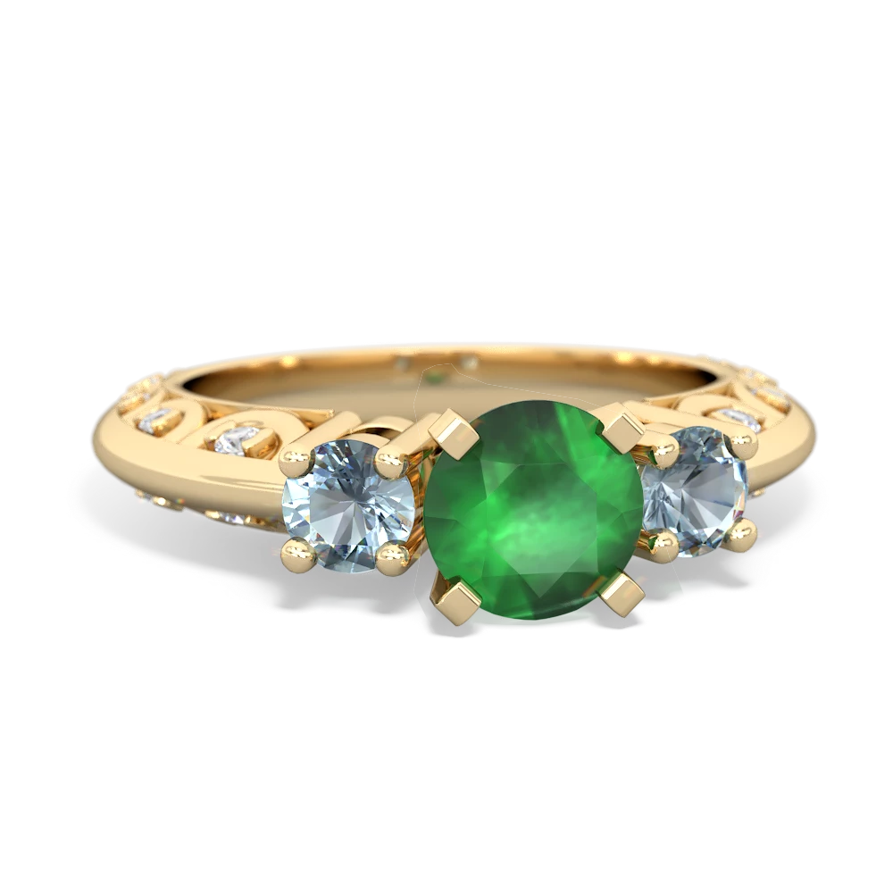 Emerald Art Deco Eternal Embrace Engagement 14K Yellow Gold ring C2003