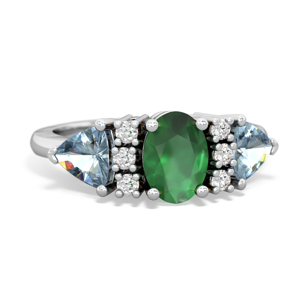 Emerald Antique Style Three Stone 14K White Gold ring R2186