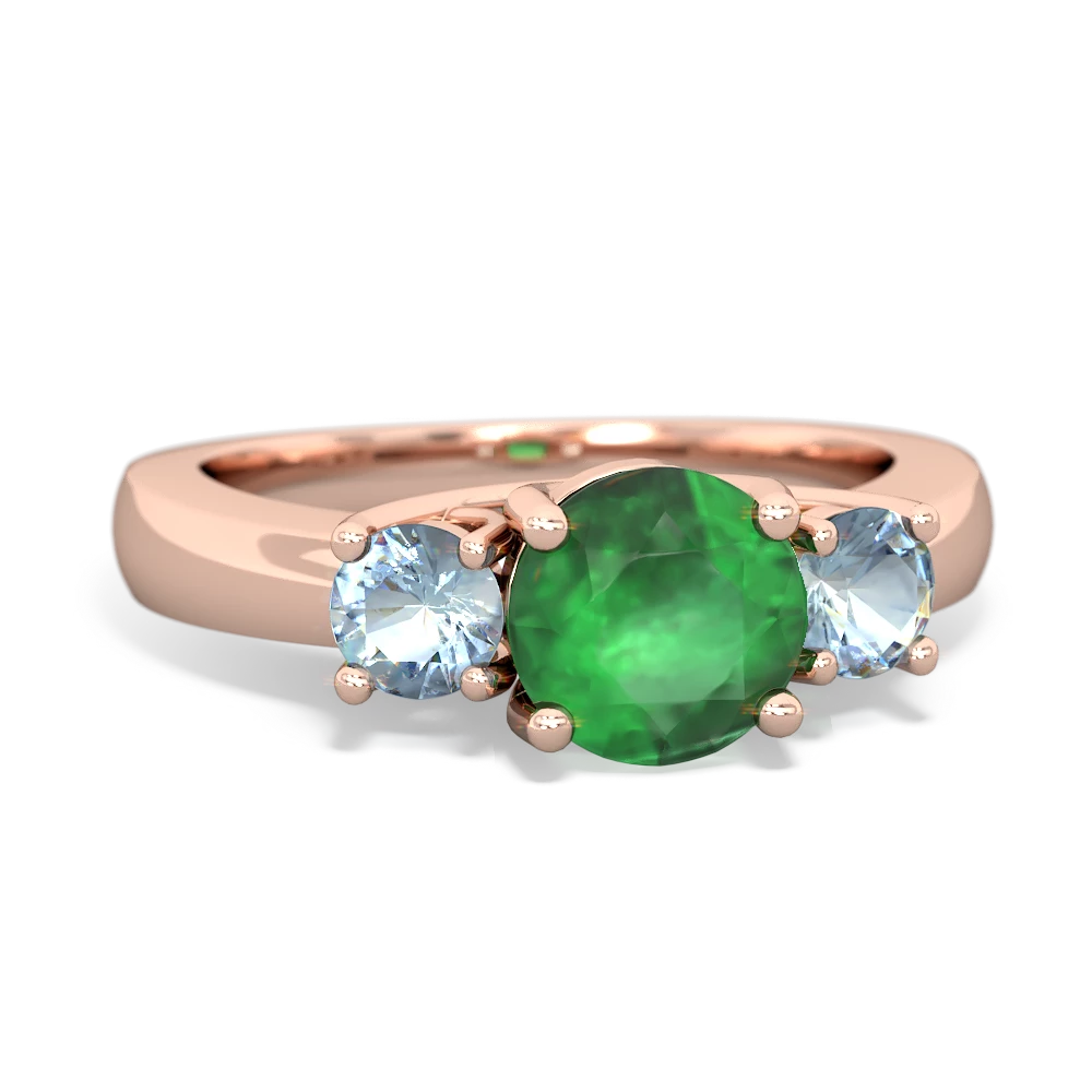 Emerald Three Stone Round Trellis 14K Rose Gold ring R4018