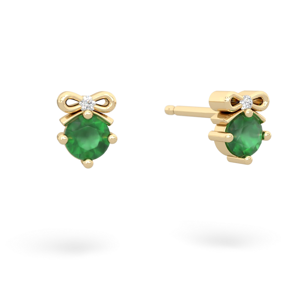 Emerald Diamond Bows 14K Yellow Gold earrings E7002