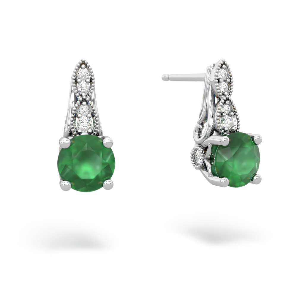 Emerald Antique Elegance 14K White Gold earrings E3100