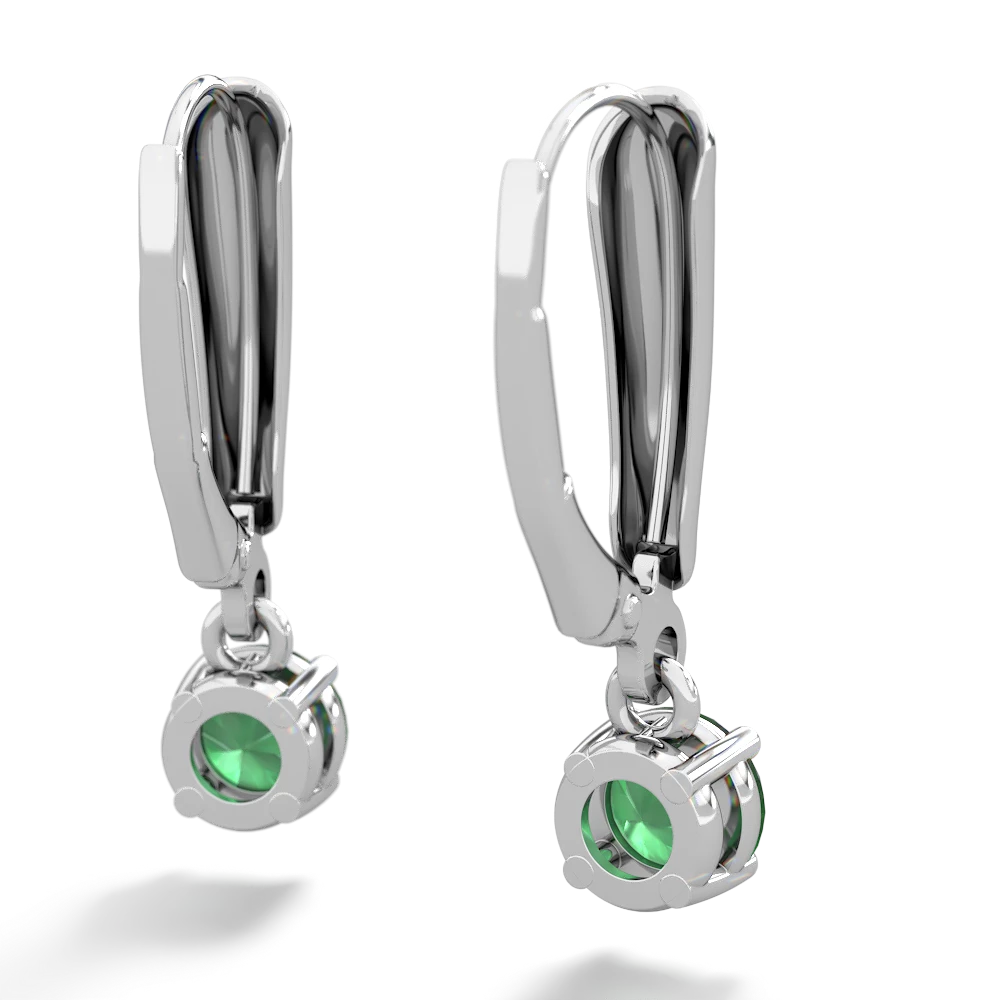 Emerald 5Mm Round Lever Back 14K White Gold earrings E2785