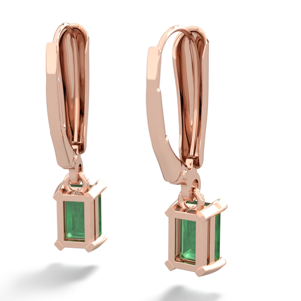 Emerald 6X4mm Emerald-Cut Lever Back 14K Rose Gold earrings E2855