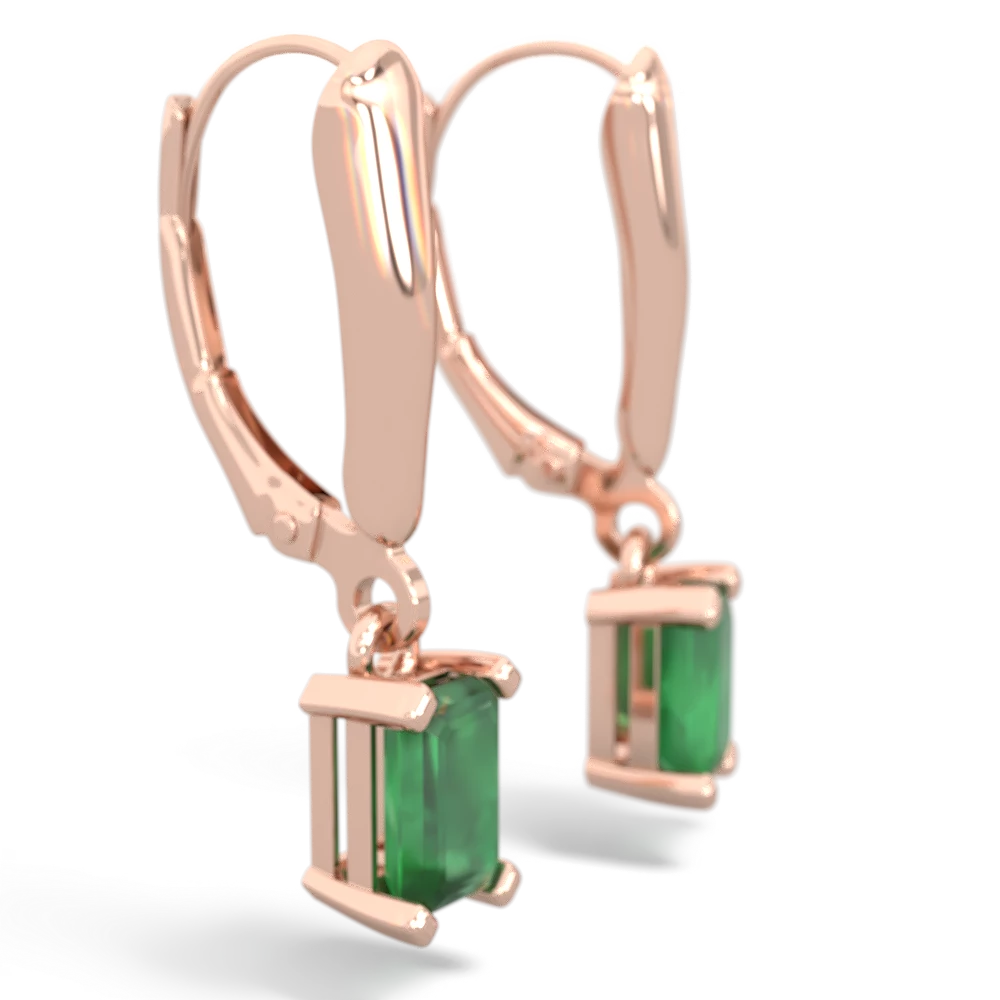 Emerald 6X4mm Emerald-Cut Lever Back 14K Rose Gold earrings E2855