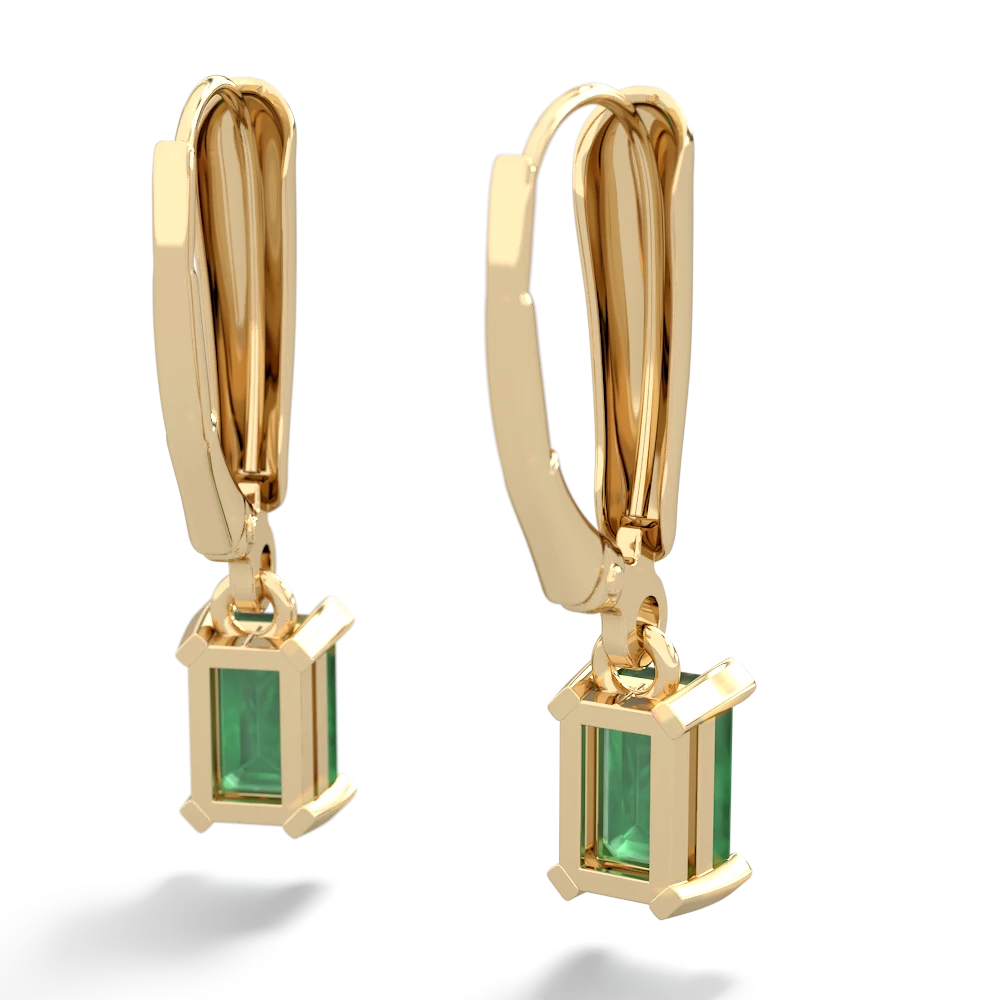 Emerald 6X4mm Emerald-Cut Lever Back 14K Yellow Gold earrings E2855