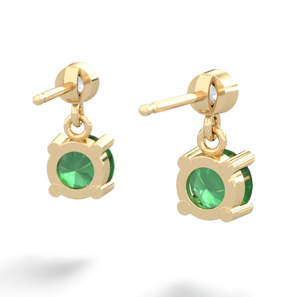 Emerald Diamond Drop 6Mm Round 14K Yellow Gold earrings E1986