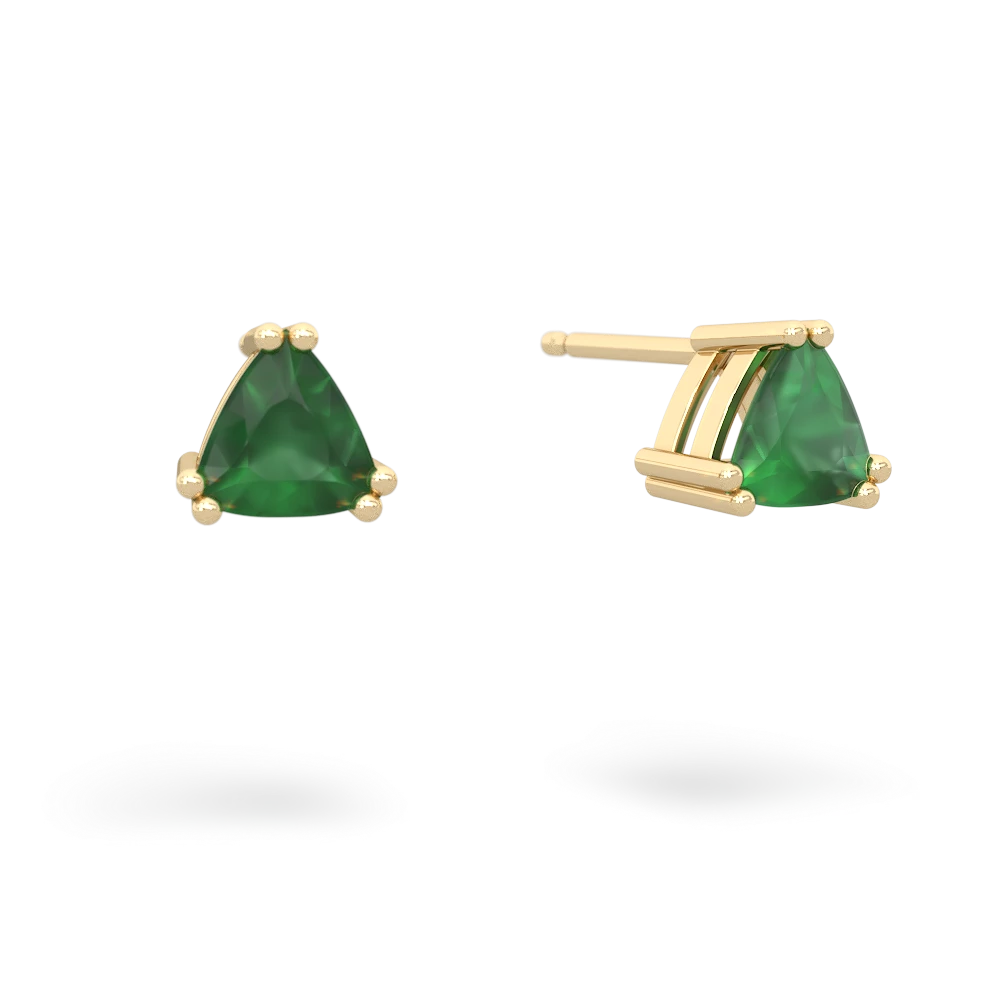 Emerald 5Mm Trillion Stud 14K Yellow Gold earrings E1858