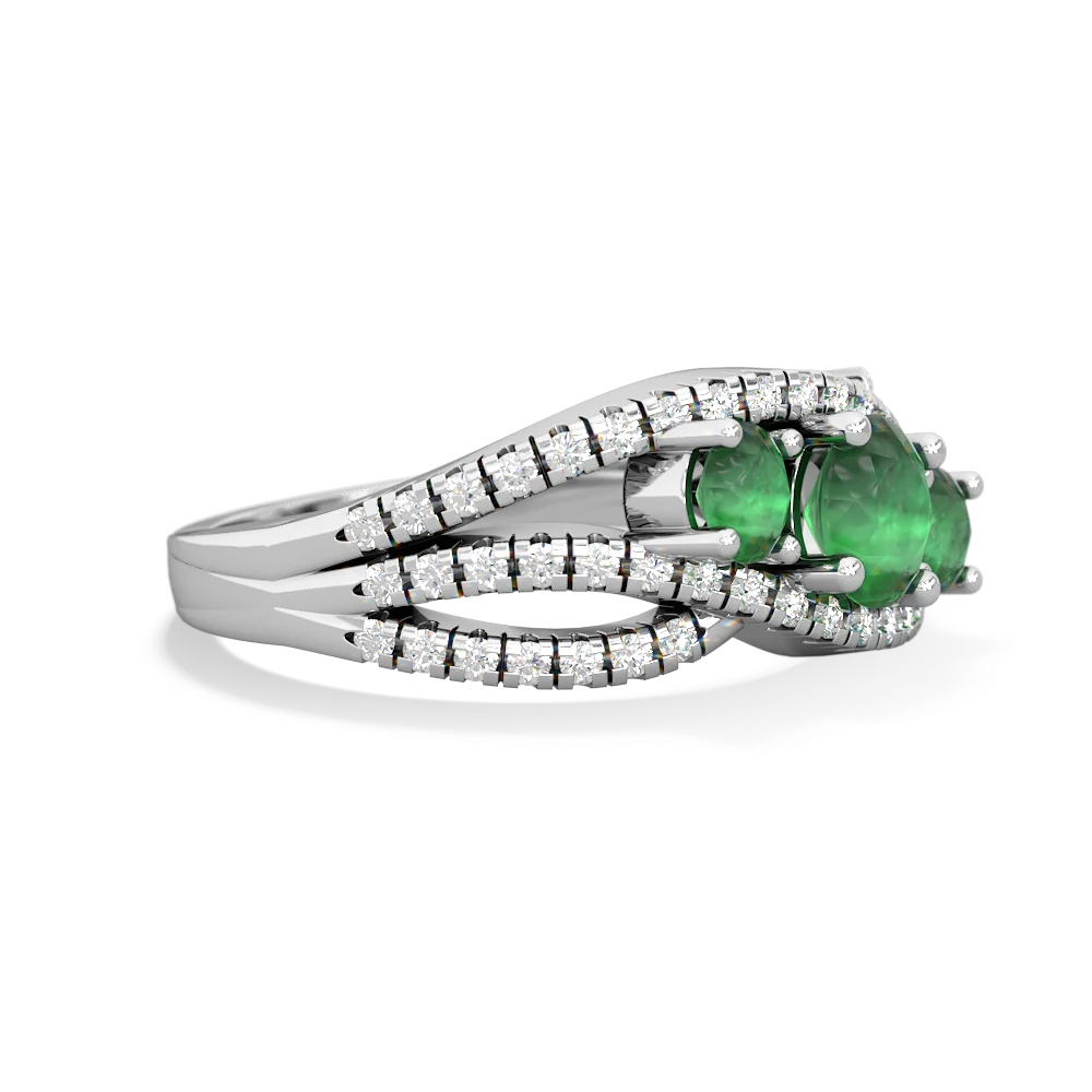 Lab Emerald Three Stone Aurora 14K White Gold ring R3080