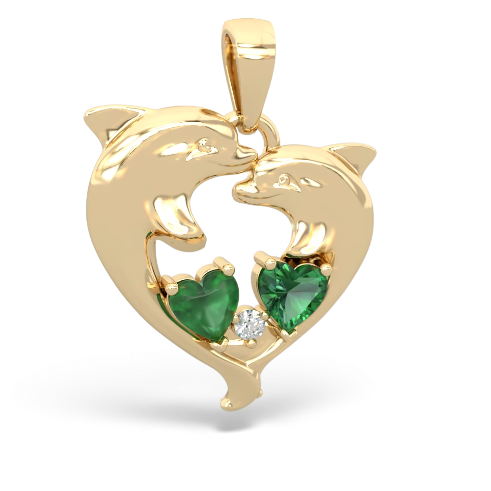 Emerald Dolphin Heart 14K Yellow Gold pendant P5820