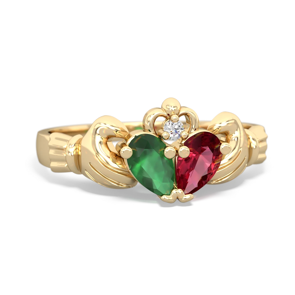 Emerald 'Our Heart' Claddagh 14K Yellow Gold ring R2388