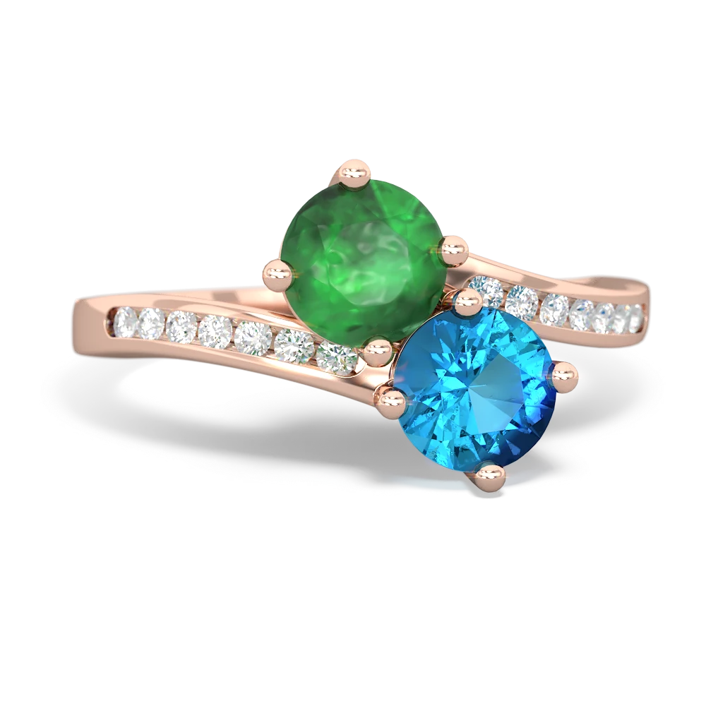 Emerald Channel Set Two Stone 14K Rose Gold ring R5303