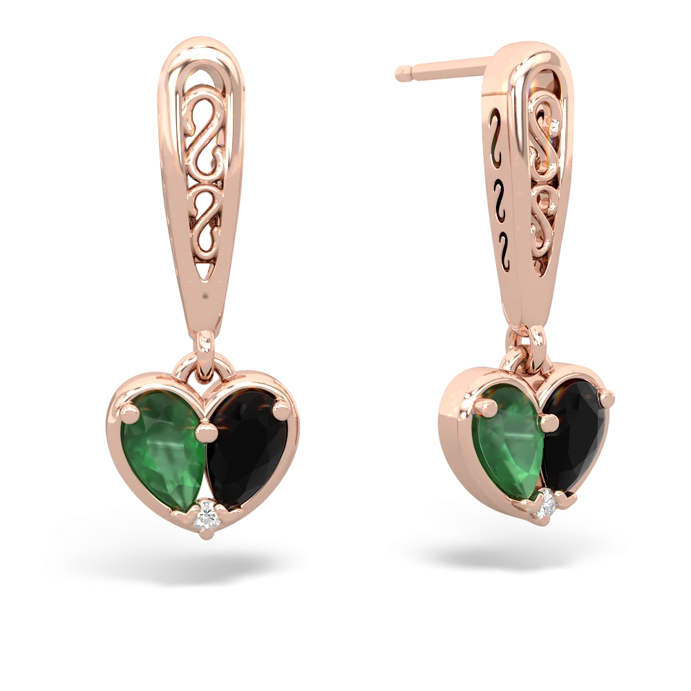 Emerald Filligree Heart 14K Rose Gold earrings E5070