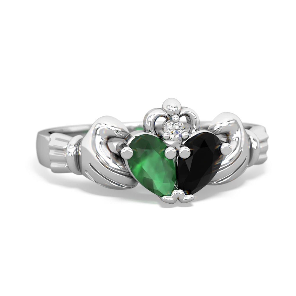 Emerald 'Our Heart' Claddagh 14K White Gold ring R2388