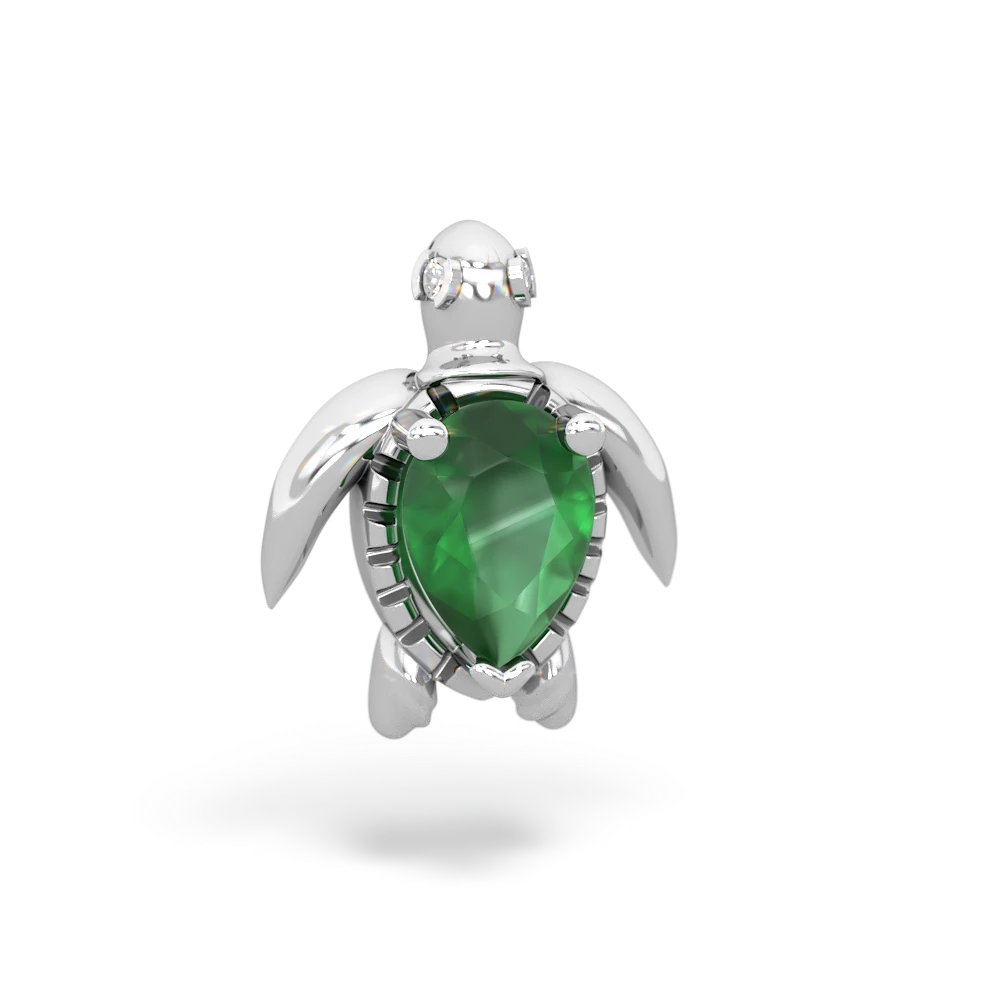 Emerald Baby Sea Turtle 14K White Gold pendant P5241