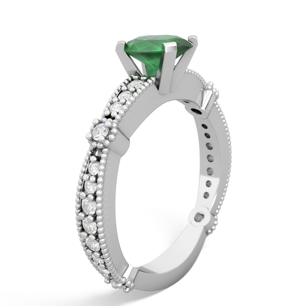 Emerald Sparkling Tiara 7X5mm Oval 14K White Gold ring R26297VL