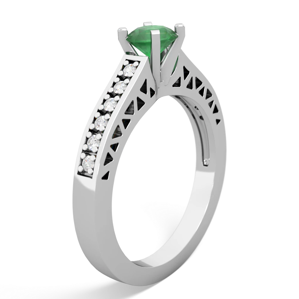 Emerald Art Deco Engagement 5Mm Round 14K White Gold ring R26355RD
