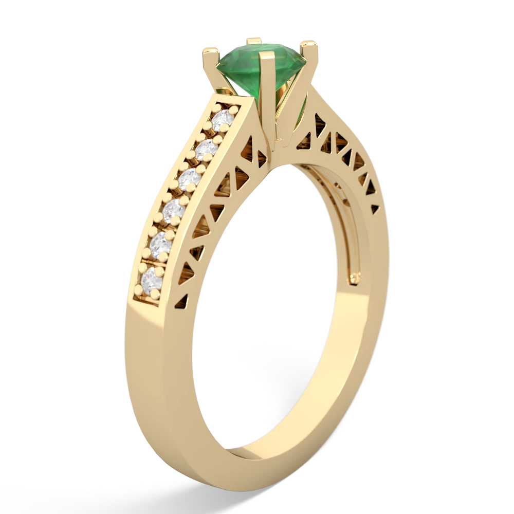 Emerald Art Deco Engagement 5Mm Round 14K Yellow Gold ring R26355RD