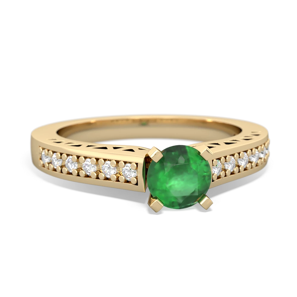 Emerald Art Deco Engagement 5Mm Round 14K Yellow Gold ring R26355RD