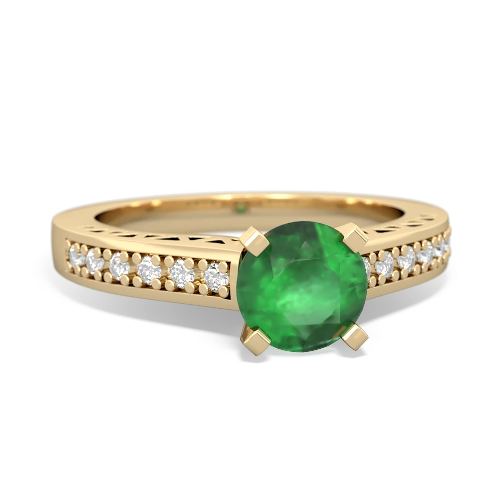 Emerald Art Deco Engagement 6Mm Round 14K Yellow Gold ring R26356RD
