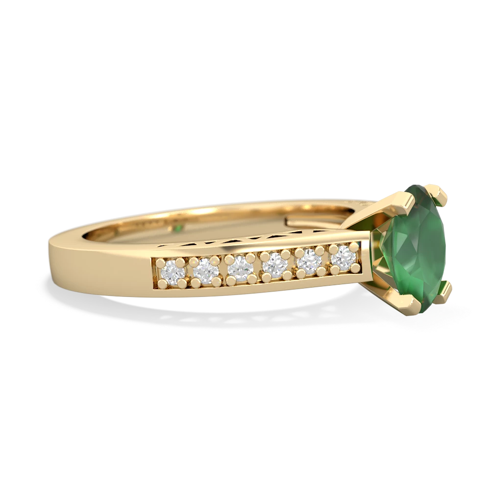 Emerald Art Deco Engagement 7X5mm Oval 14K Yellow Gold ring R26357VL