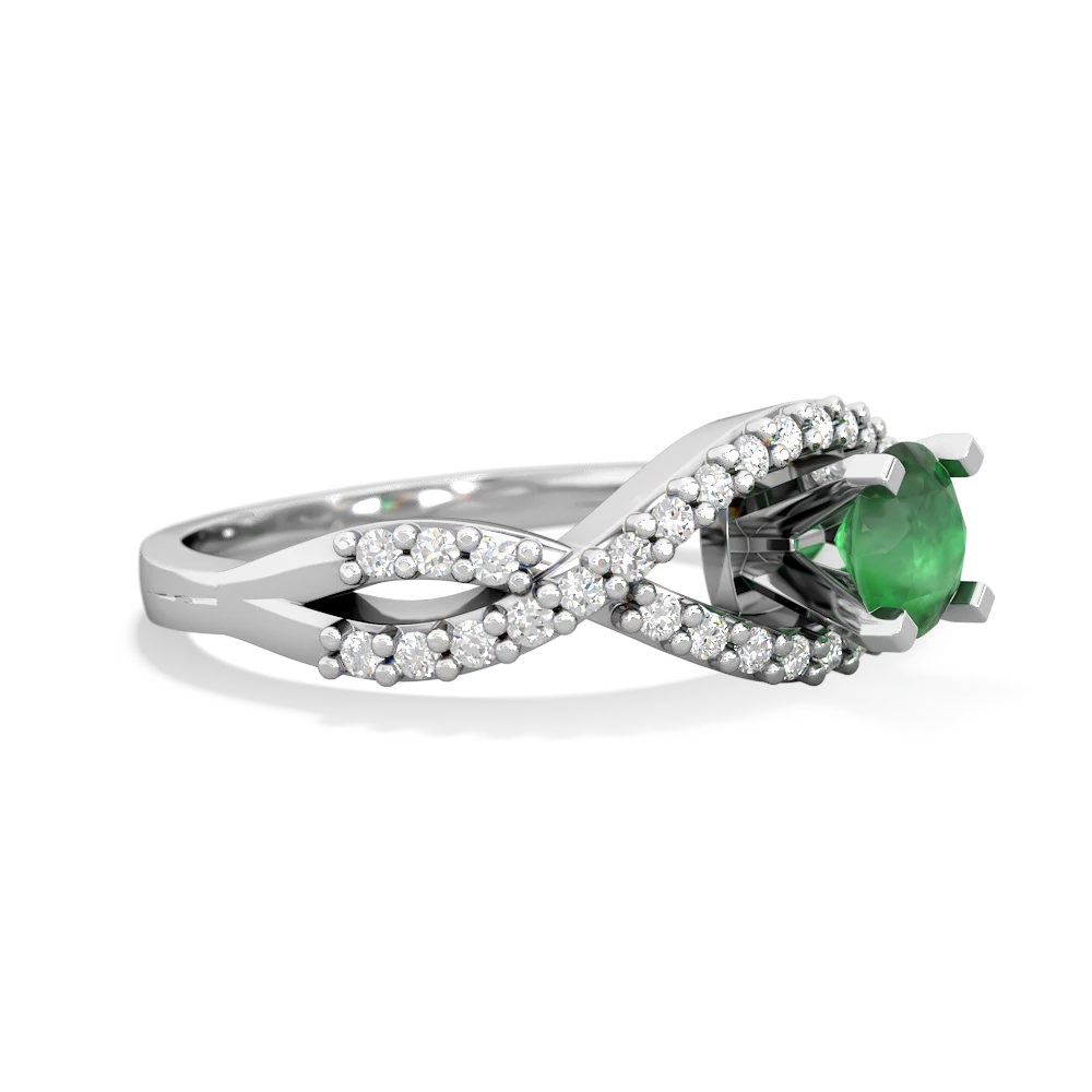 Emerald Diamond Twist 5Mm Round Engagment  14K White Gold ring R26405RD