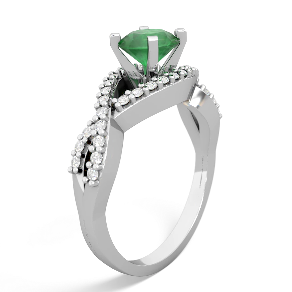 Emerald Diamond Twist 6Mm Round Engagment  14K White Gold ring R26406RD