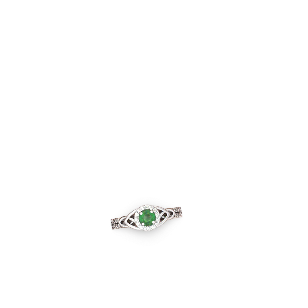 Emerald Celtic Knot Halo 14K White Gold ring R26445RH