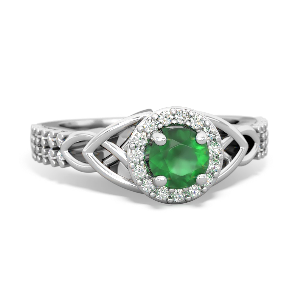 Emerald Celtic Knot Halo 14K White Gold ring R26445RH