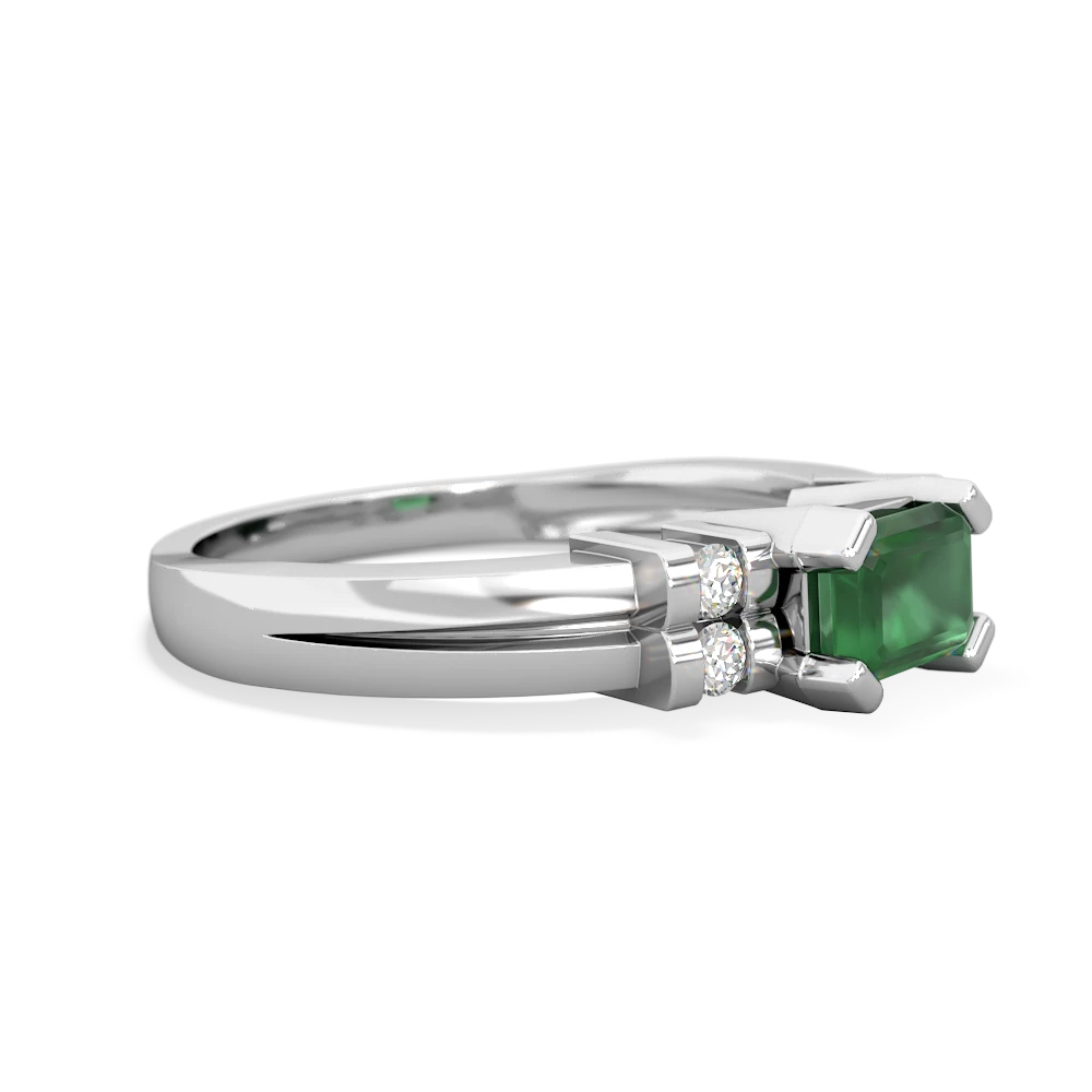Emerald Art Deco East-West 14K White Gold ring R2590