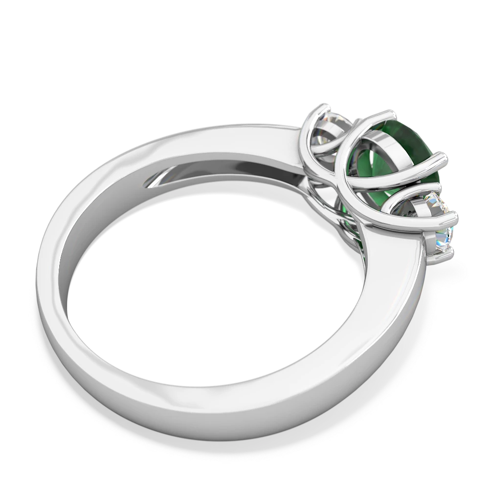 Emerald Diamond Three Stone Round Trellis 14K White Gold ring R4018