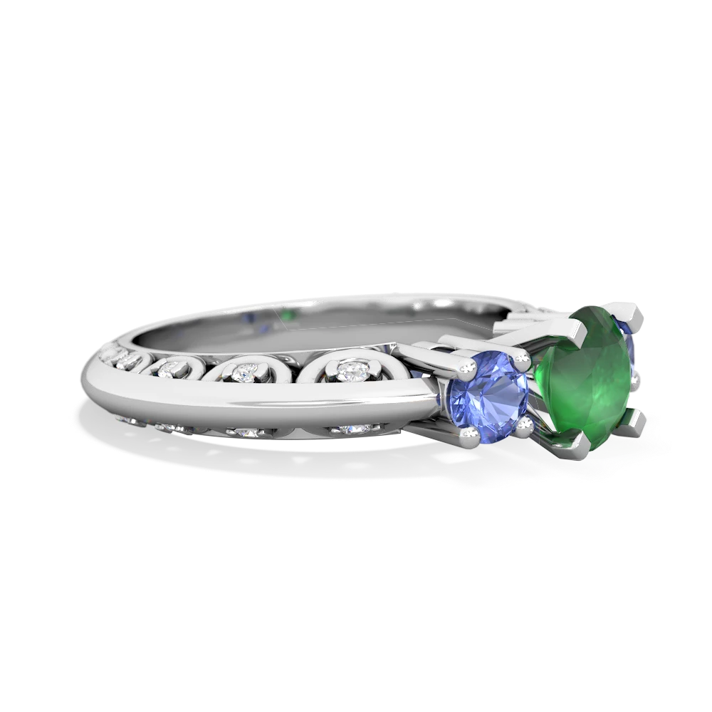 Emerald Art Deco Eternal Embrace Engagement 14K White Gold ring C2003