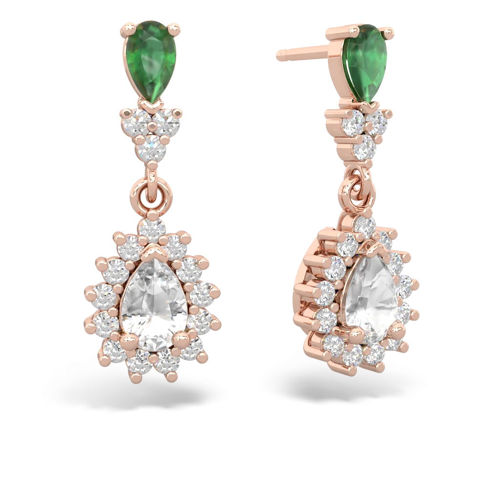 Emerald Halo Pear Dangle 14K Rose Gold earrings E1882