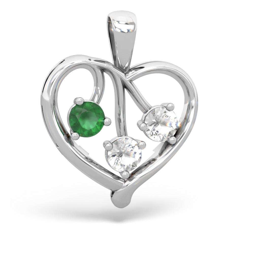 Emerald Glowing Heart 14K White Gold pendant P2233