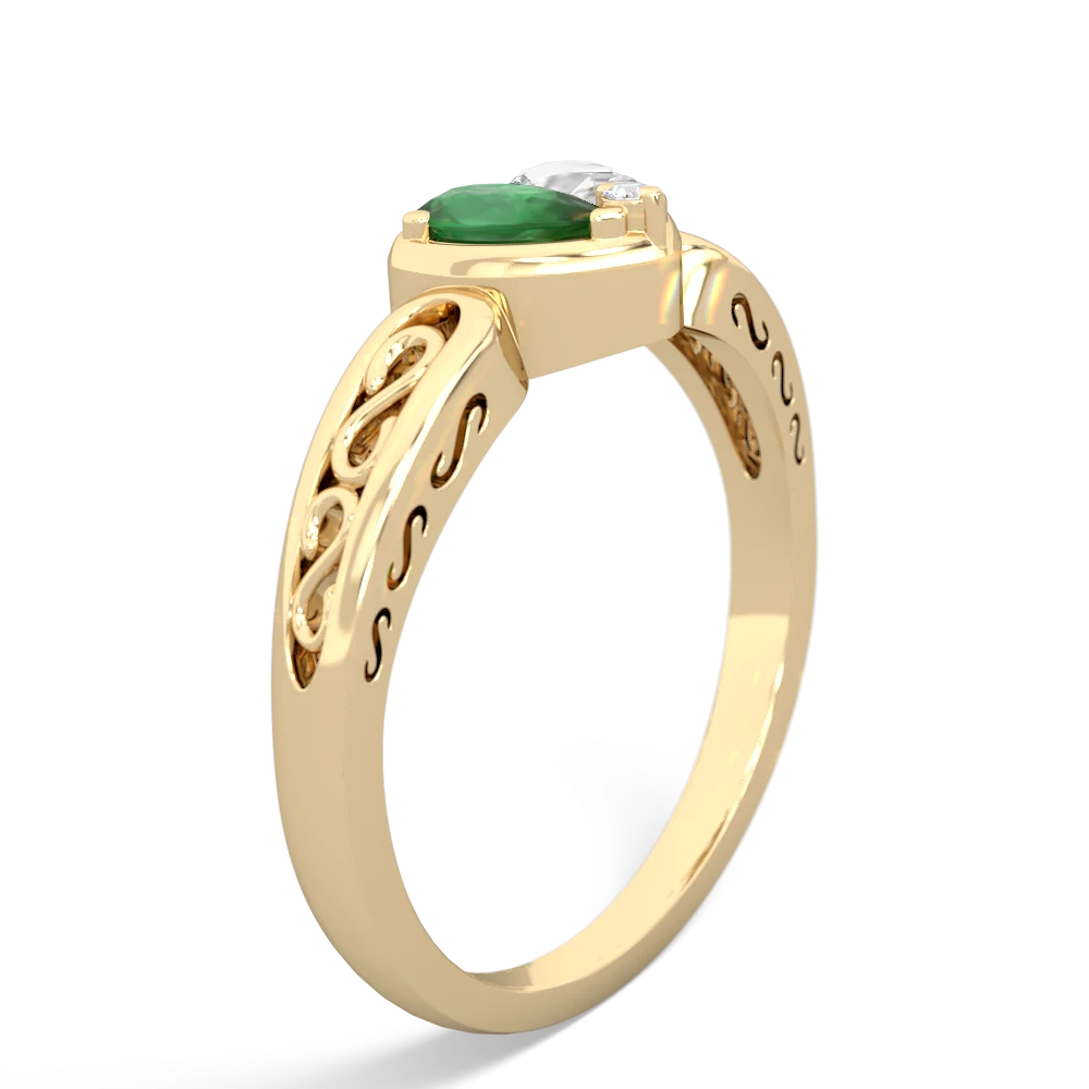 Emerald Filligree 'One Heart' 14K Yellow Gold ring R5070