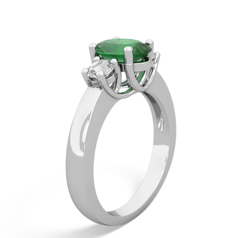 Emerald Three Stone Oval Trellis 14K White Gold ring R4024