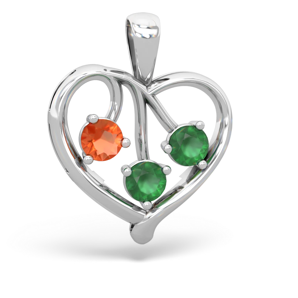 Fire Opal Glowing Heart 14K White Gold pendant P2233