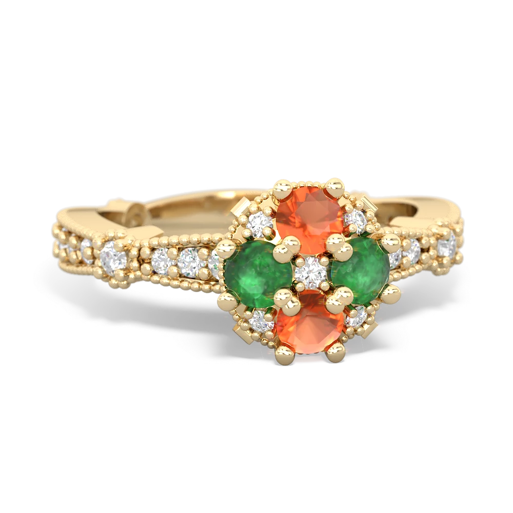 Fire Opal Sparkling Tiara Cluster 14K Yellow Gold ring R26293RD