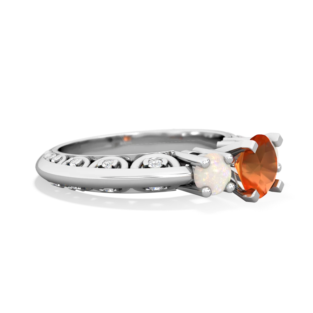 Fire Opal Art Deco Eternal Embrace Engagement 14K White Gold ring C2003