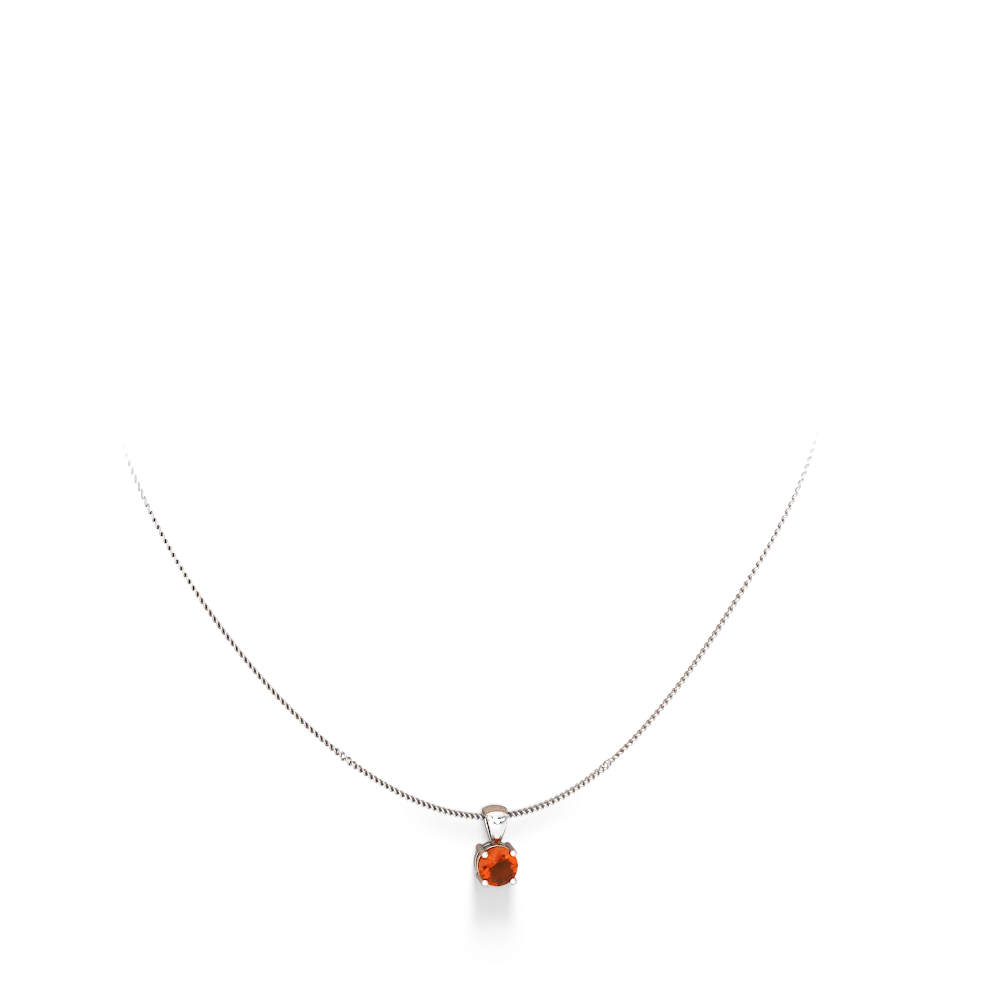 Fire Opal 6Mm Round Solitaire 14K White Gold pendant P1786
