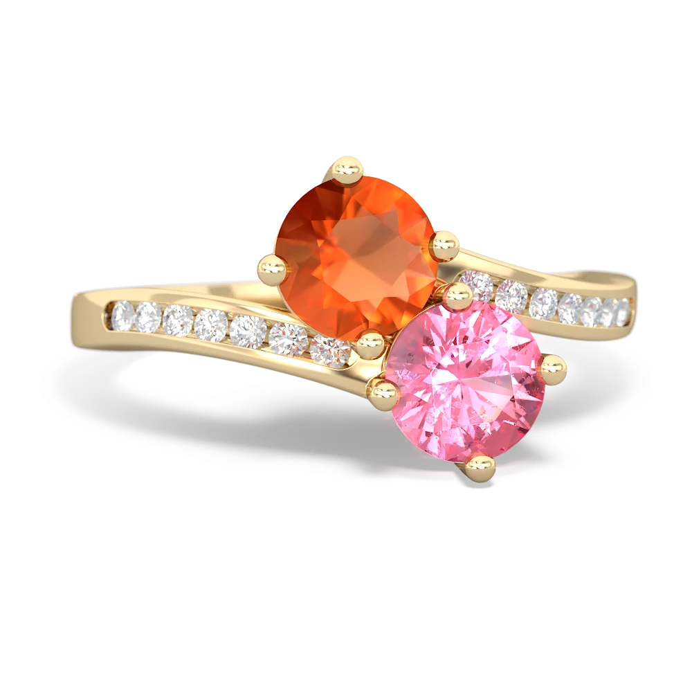Fire Opal Channel Set Two Stone 14K Yellow Gold ring R5303