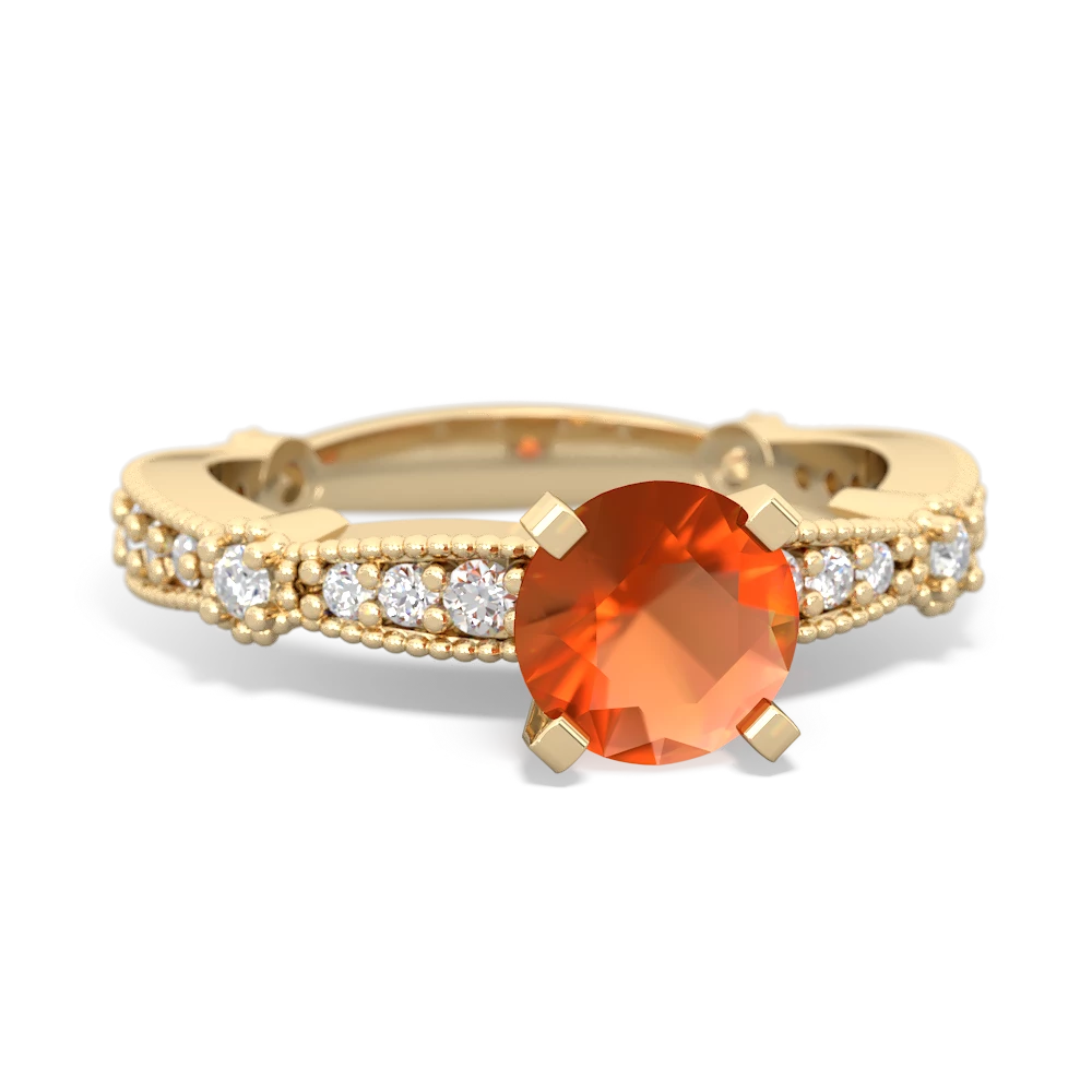 Fire Opal Sparkling Tiara 6Mm Round 14K Yellow Gold ring R26296RD