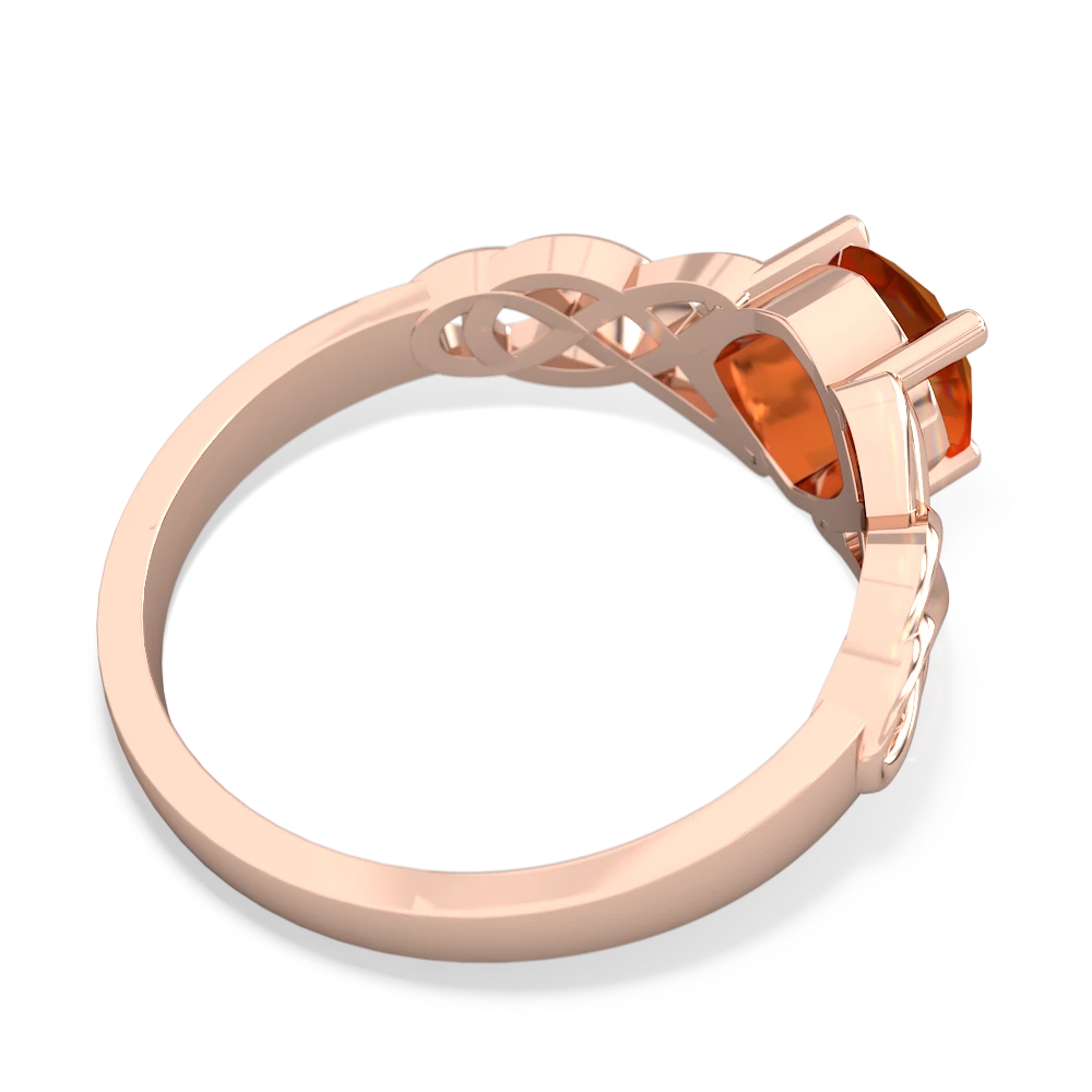 Fire Opal Checkerboard Cushion Celtic Knot 14K Rose Gold ring R5000
