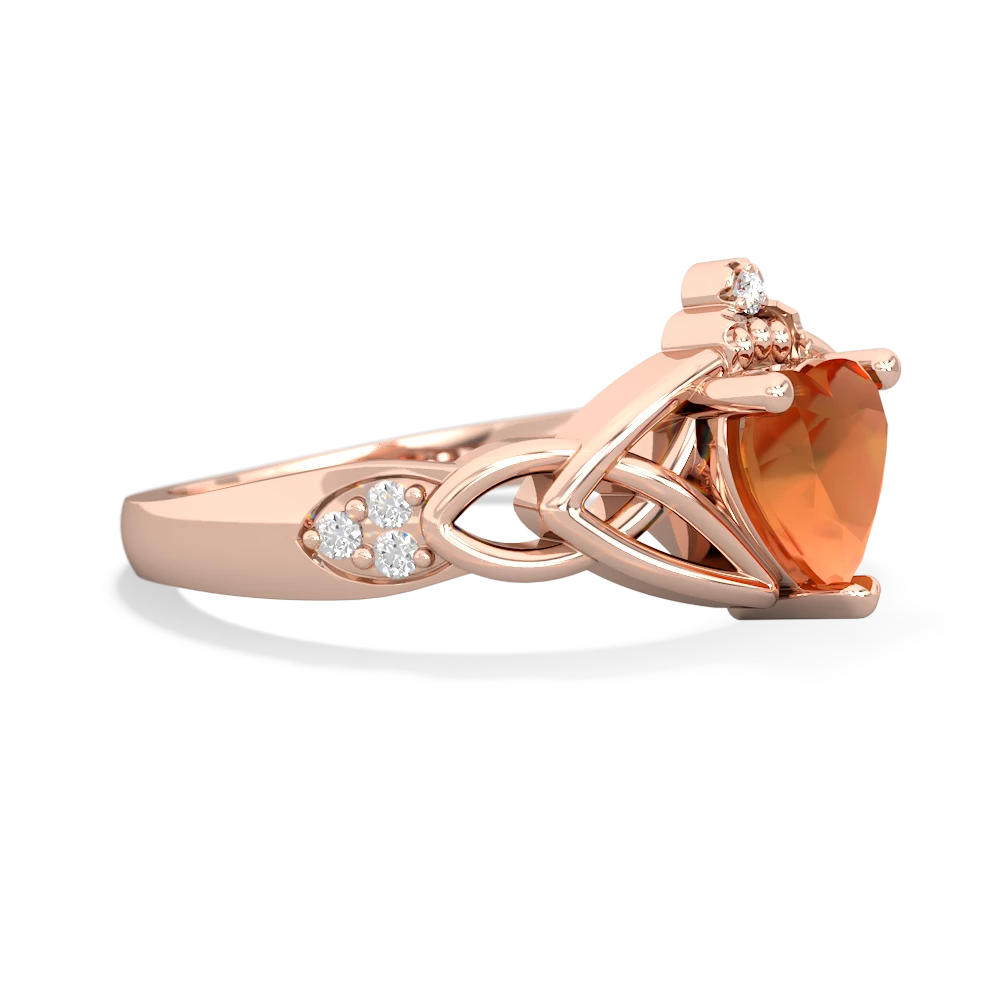 Fire Opal Claddagh Celtic Knot Diamond 14K Rose Gold ring R5001