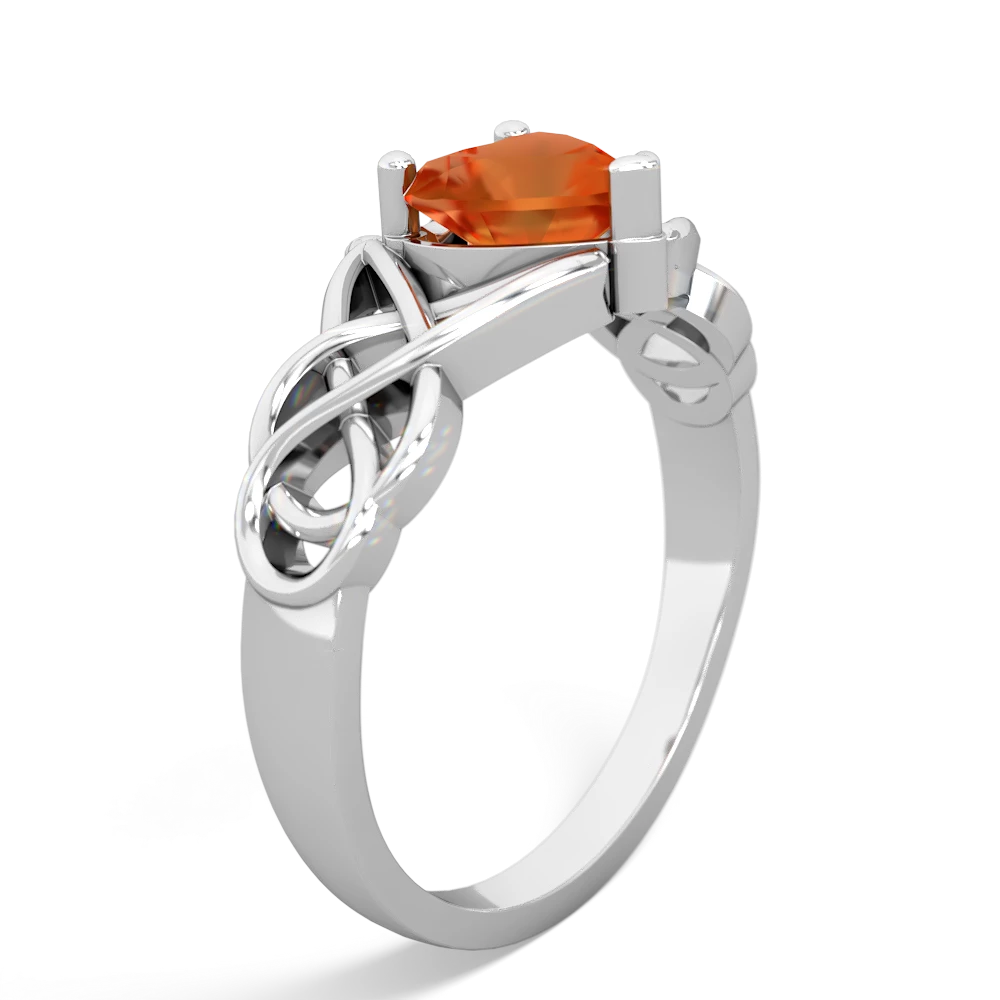 Fire Opal Claddagh Celtic Knot 14K White Gold ring R2367