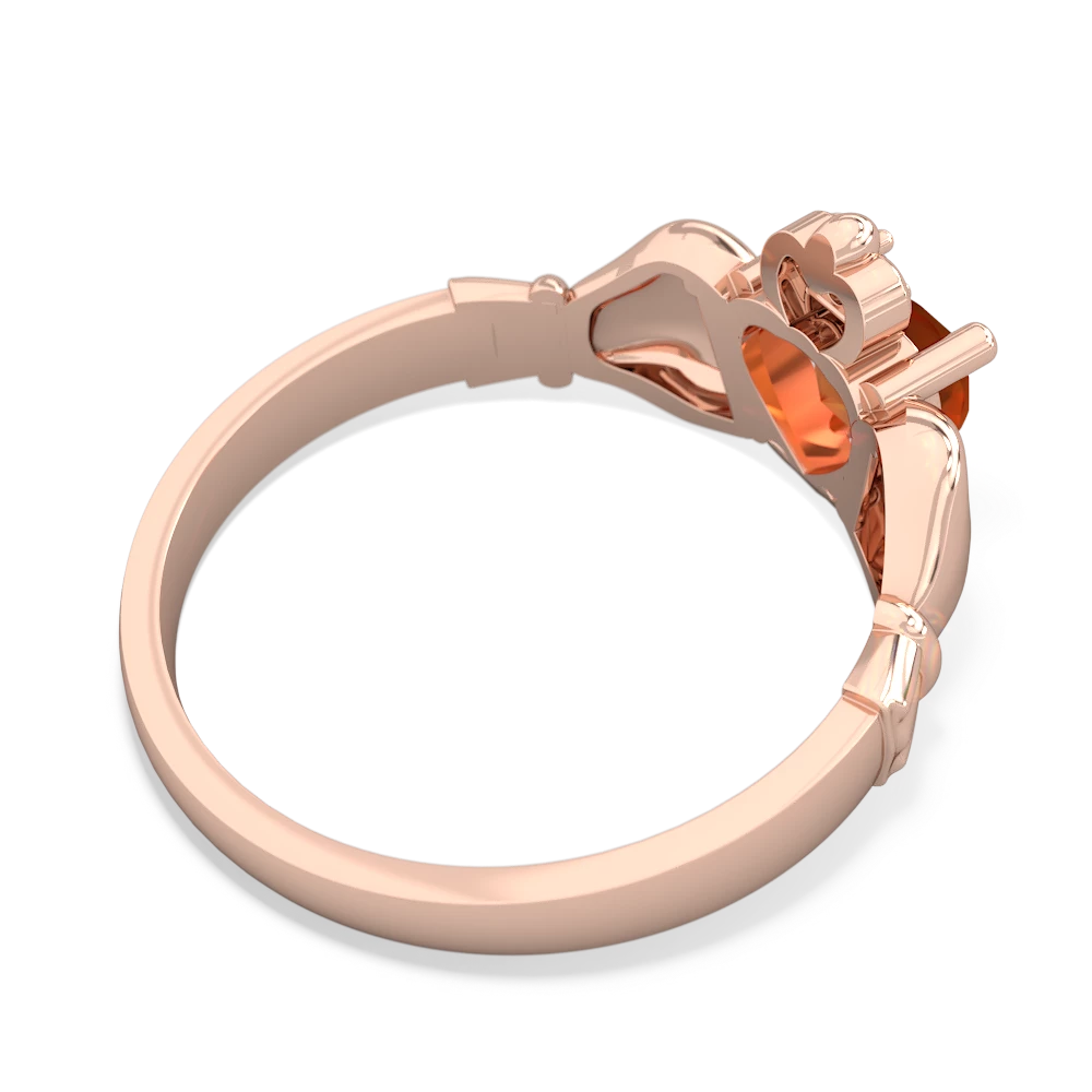Fire Opal Claddagh Diamond Crown 14K Rose Gold ring R2372