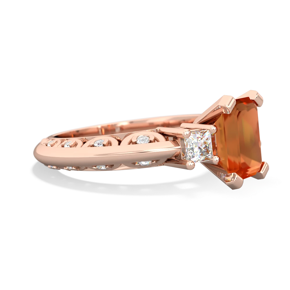 Fire Opal Art Deco Diamond 8X6 Emerald-Cut Engagement 14K Rose Gold ring R20018EM
