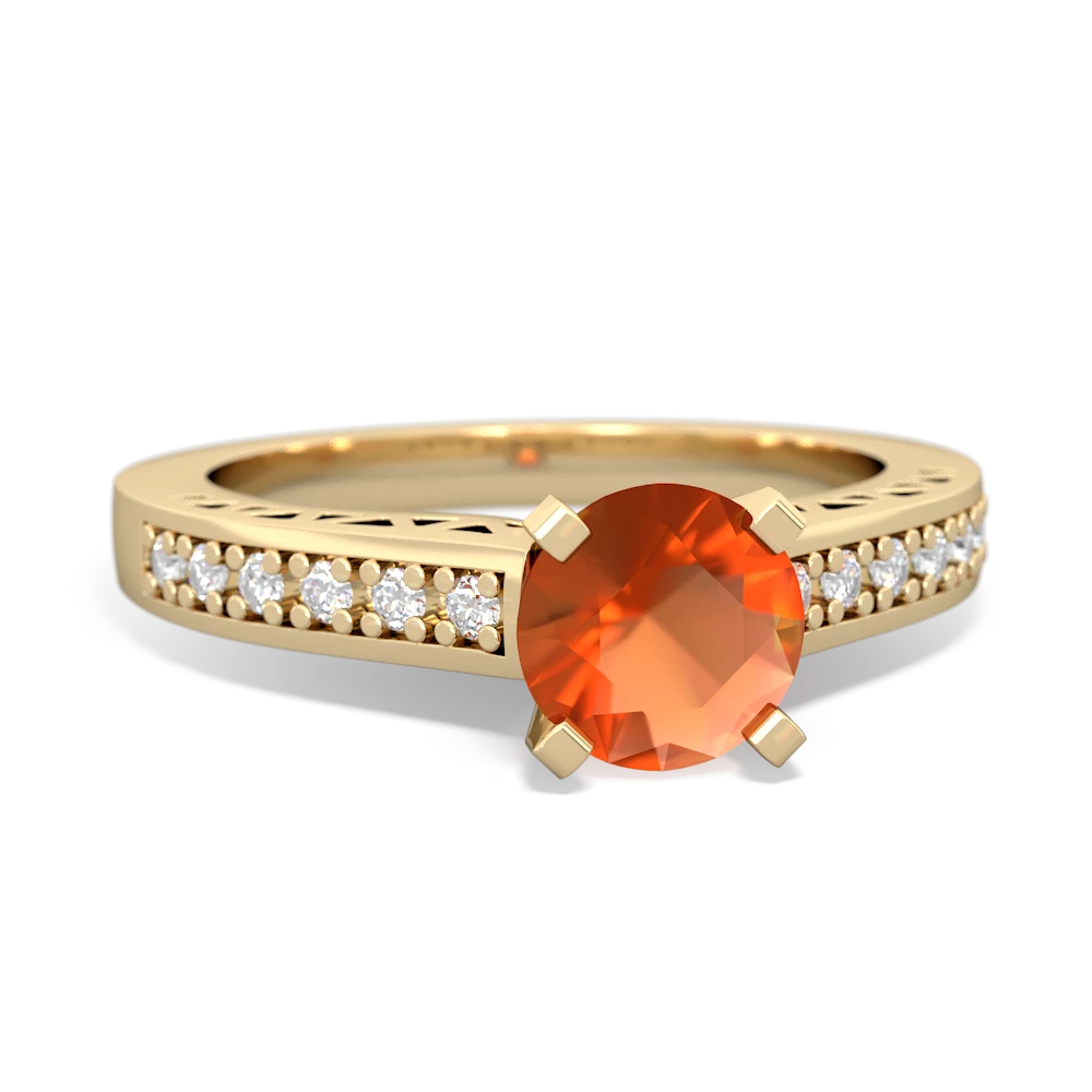 Fire Opal Art Deco Engagement 6Mm Round 14K Yellow Gold ring R26356RD