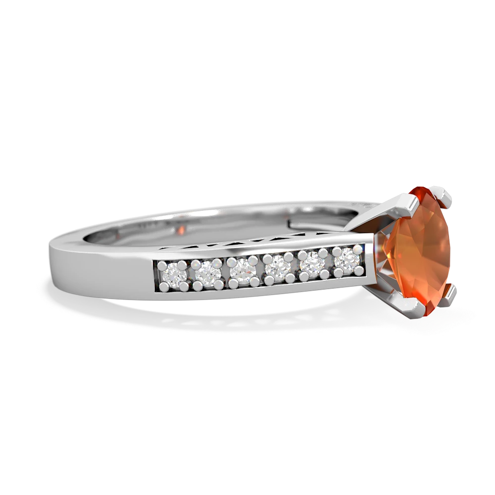 Fire Opal Art Deco Engagement 7X5mm Oval 14K White Gold ring R26357VL